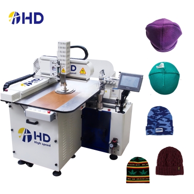 Fully automatic computerised industrial sewing machine for knitted cap hat